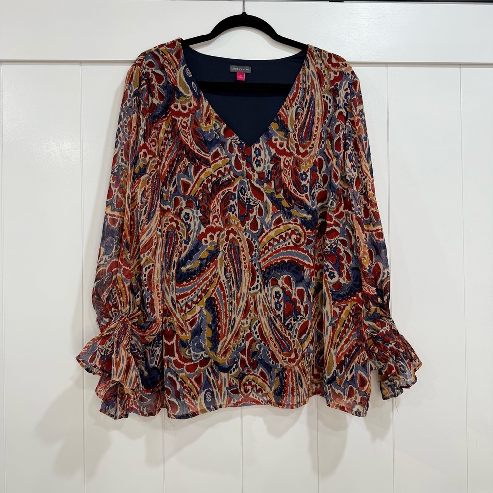 Vince Camuto Red and Blue Paisley Blouse